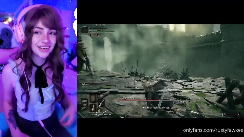 Cyber slut Gamer Strips Clothing Every Elden Ring Death Bare Video