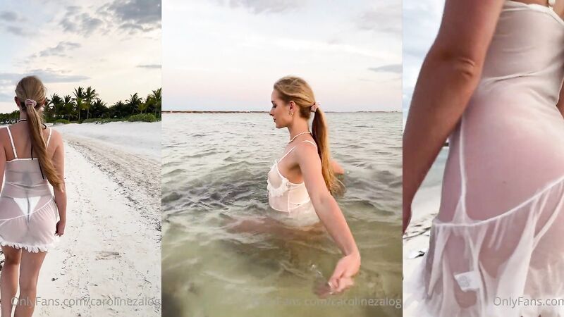 Caroline Zalog Exposed Beach Slick See Through Onlyfans Video